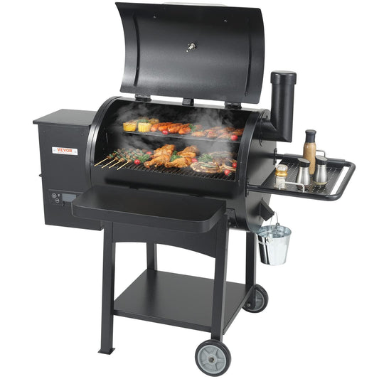 VEVOR Smoker Pellet Grill,Portable Wood Pellet Grill with Cart for Outdoor Cooking, Barbecue Camping,Picnic,Patio and Backyard,580 sq,Black - CookCave