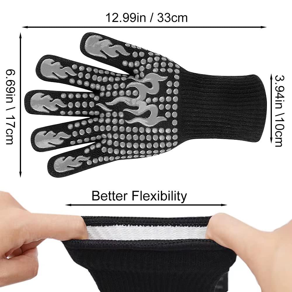 Ribetween BBQ Gloves, Heat Resistant Gloves for Cooking, Non-Slip Grill Gloves Oven Mitts, 1472°F Extreme Heat Resistant Silicone Gloves Grilling Gloves for Barbecue, Frying, Baking, 1 Pair (Gray) - CookCave