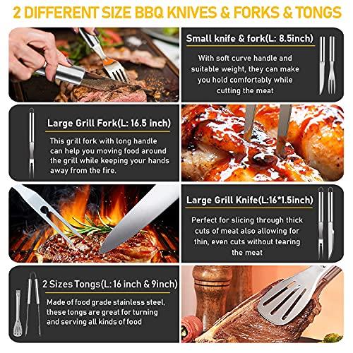 34Pcs BBQ Grill Accessories Tools Set, 16 Inches Stainless Steel Grilling Tools with Carry Bag, Thermometer, Grill Mats for Camping/Backyard Barbecue, Grill Tools Set for Men Women - CookCave