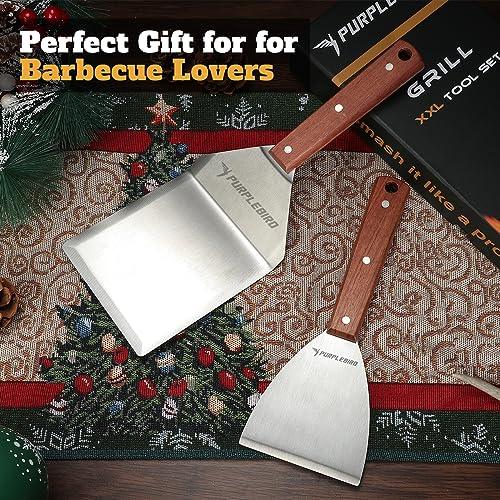 PURPLEBIRD Extra Large Grill Spatula Set Stainless Steel Smash Burger Spatula Kit, 5.5 x 5 inch BBQ Griddle Spatula and Grill Scraper, Griddle Tools, Grill Utensils for Camping - CookCave