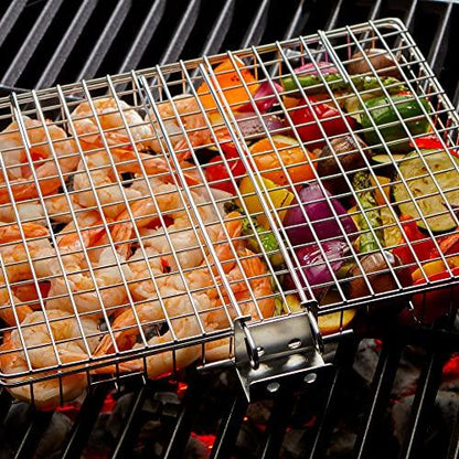 Braize Grill Basket with REMOVABLE HANDLE, fish grill basket - accessories for outdoor grill, cooking accessories, bbq grill. Grilling grilling set camping gear accessories. - CookCave