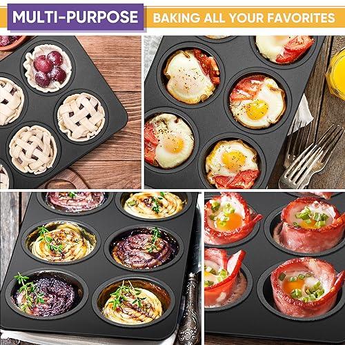 E-far Muffin Pan Set of 2, Non-stick Muffin Pan Tin for Baking, 6-Cup Metal Cupcake Pan Tray for Oven, Easy Release & Clean, Regular Size - 11.44 x 7.12 x 1.25 Inch - CookCave