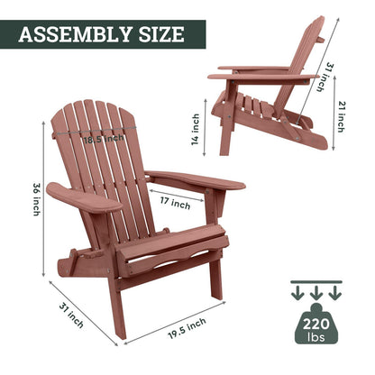 Smart FENDEE Folding Adirondack Chairs Set of 2, All-Weather Cedar Wooden Adirondack Firepit Chairs, Outdoor Leisure Furniture for Relaxing, Suitable for Yard, Patio, Balcony, Poolside, Coffee Brown - CookCave