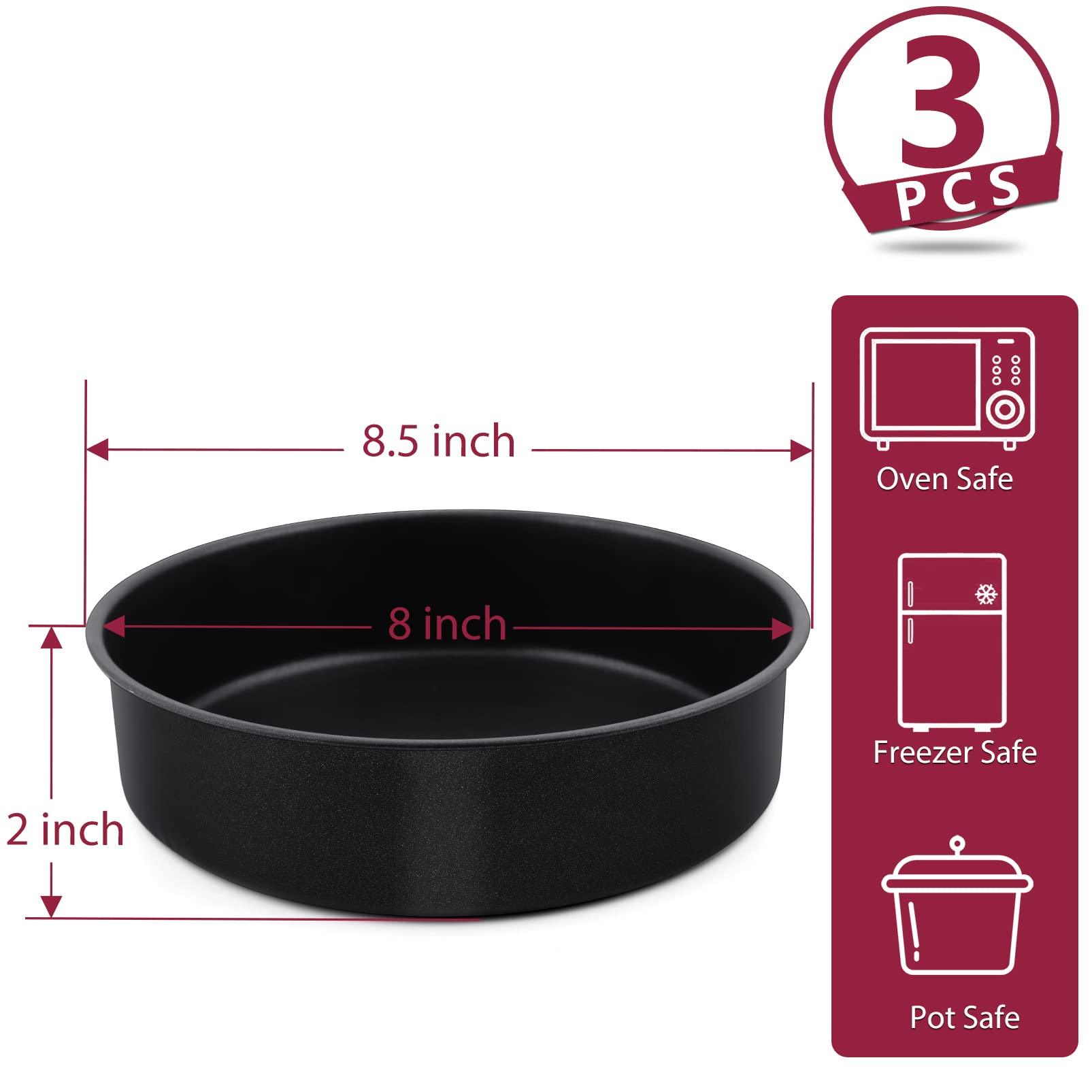 8 Inch Round Cake Pan Set, P&P CHEF 3 Piece Non-Stick Cake Baking Pans for Birthday Wedding Layer Cakes, Stainless Steel Core & One-piece Design, Sturdy & Healthy, Black - CookCave