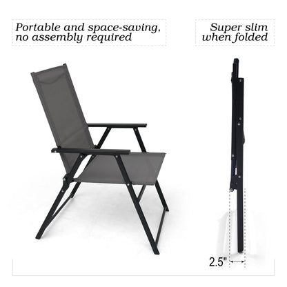 Anmutig 2 Pieces Patio Folding Chairs, Outdoor Portable Dining Chairs for Outdoor & Indoor, Sling Back Chairs with Armrests for Lawn, Pool, Courtyard, Balcony & Garden Set of 2 Grey - CookCave