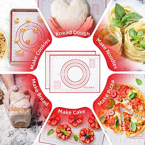 Silicone Pastry Mat 2 Pack Non Stick Baking Mat with Measuremenst 16" x 12" Small Non Slip Silicone Baking Mat for Fondant/Rolling Dough/Pie Crust/Cookies/Pizza/Bread BPA Free Kneading Mat - CookCave