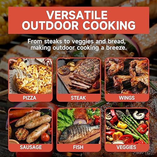 GYBER Henson Outdoor Pizza Oven Portable 12" Stainless Steel Backyard Grill Wood Pellet and Charcoal Fired Pizza Maker for Outdoor Garden or Camping Cooking with Pizza Stone, Foldable Legs - CookCave