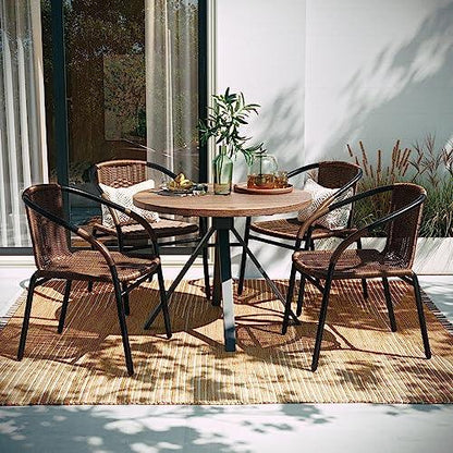 Flash Furniture Lila 4 Pack Medium Brown Rattan Indoor-Outdoor Restaurant Stack Chair | Versatile and Stylish Seating - CookCave