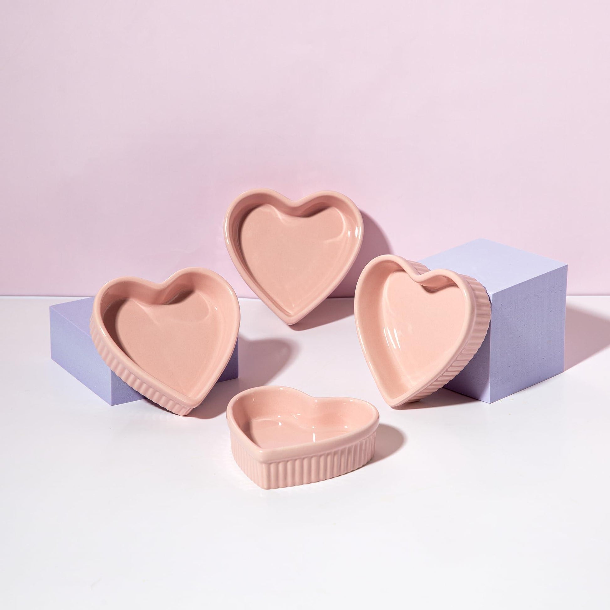 Paris Hilton Heart Shaped Ramekin Set, Mini Ceramic Ramekins, Oven Safe Baking Dishes, Dishwasher Safe, Stoneware Made without PFOA, 4-Piece Set, Pink - CookCave