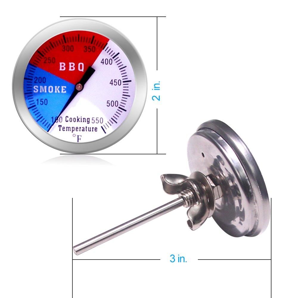 BBQ Thermometer Gauge - 2 Pcs Charcoal Grill Pit Smoker Temp Gauge Grill Thermometer with Fahrenheit and Heat Indicator - CookCave