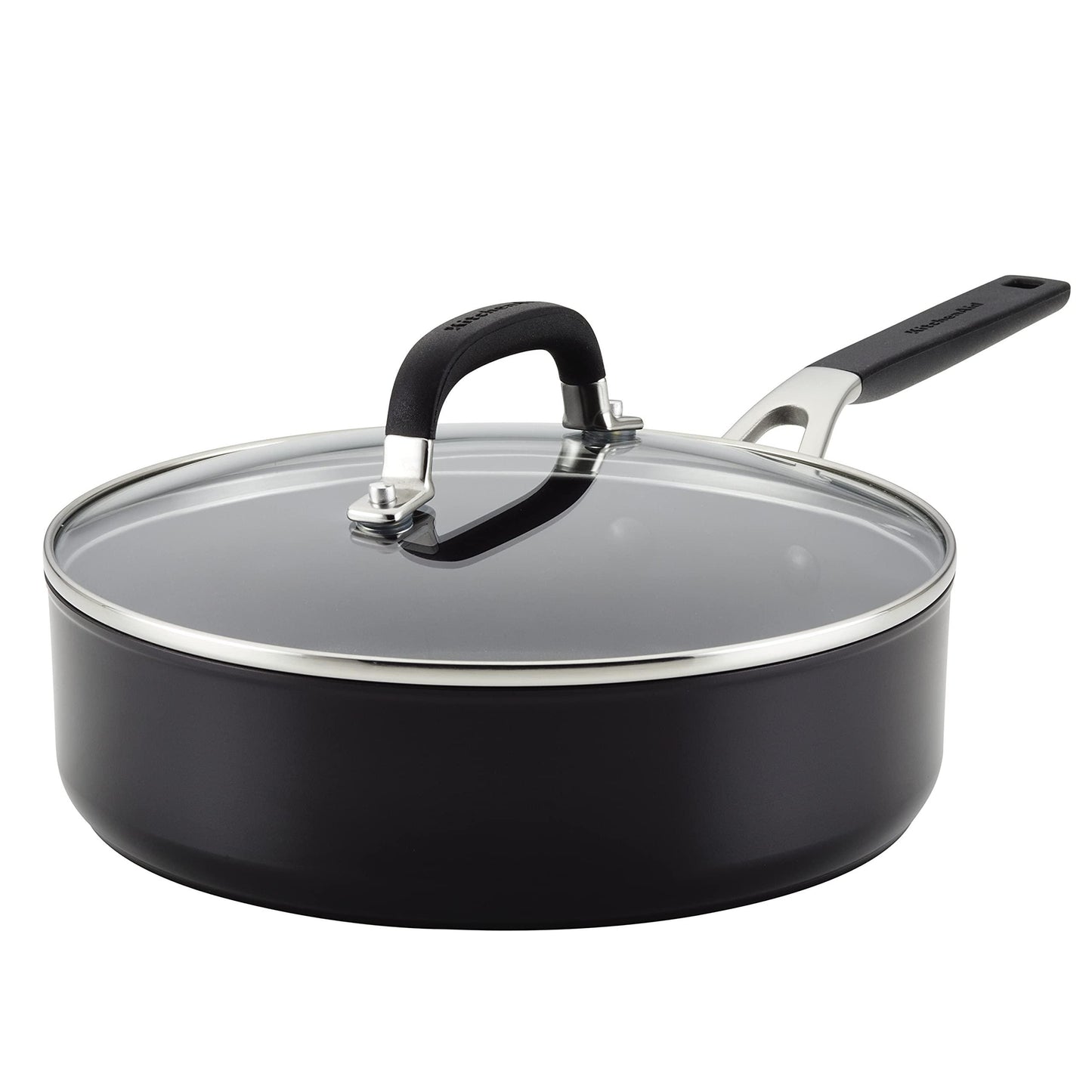 KitchenAid Hard Anodized Nonstick Saute/Fry Pan with Lid, 3 Quart, Onyx Black - CookCave