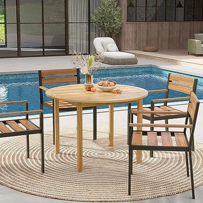 Tangkula Round Outdoor Dining Table, Acacia Wood Dining Table, 4-Person Large Dining Table, Farmhouse Patio Bistro Table, Indoor Outdoor Dining Furniture for Yard Deck Lawn Dining Room - CookCave