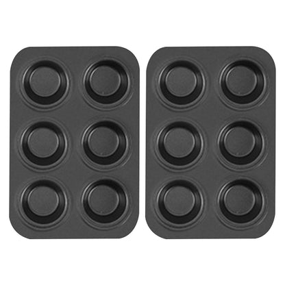 JIANWEI 2 Pack Muffin Pan Cupcake Tray- Easy Clean Non Stick Pudding Cake Molds 6 Cups Baking Mold Cupcake Pans for Baking Cupcake Mold(Black) - CookCave