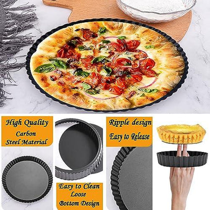 Xstronq Tart Pans 9 Inch with Removable Bottom Fluted Pie Tart Pans, Round Non-Stick Pan Quiche Pan, for Baking Pizza Mousse Cakes, Christmas Dessert (9inch/Round) - CookCave