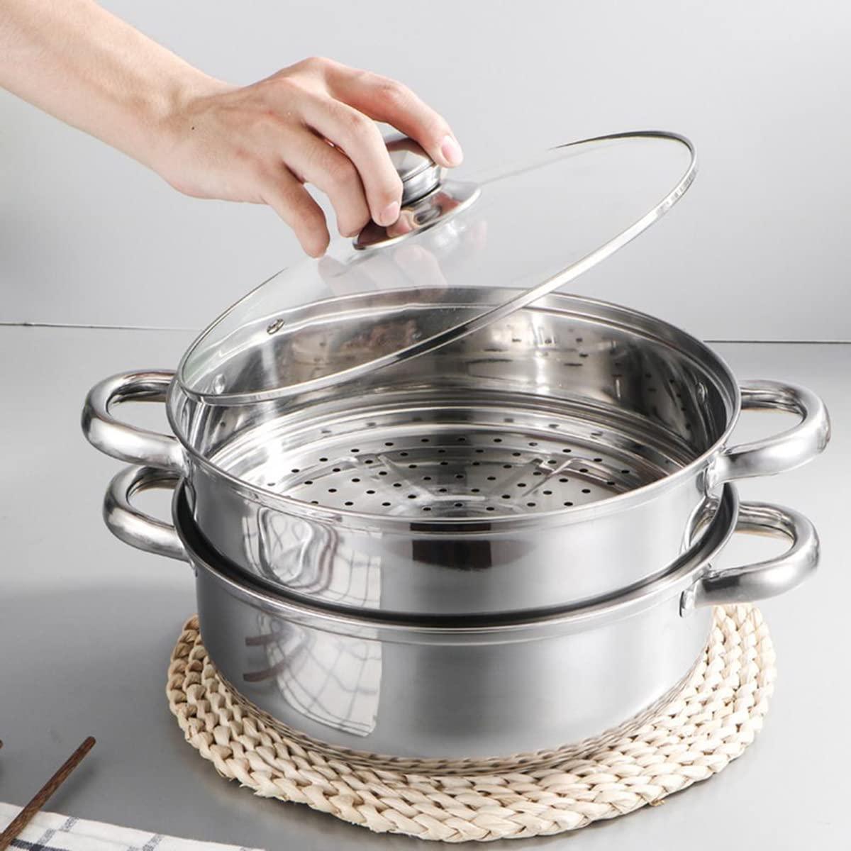 Steamer Pot for Cooking 11 inch Steamer Pot, 2-tier Multipurpose 18/8 Stainless Steel Steam Pot Cookware with Lid for Vegetable, Dumpling, Stock, Sauce, Food - CookCave