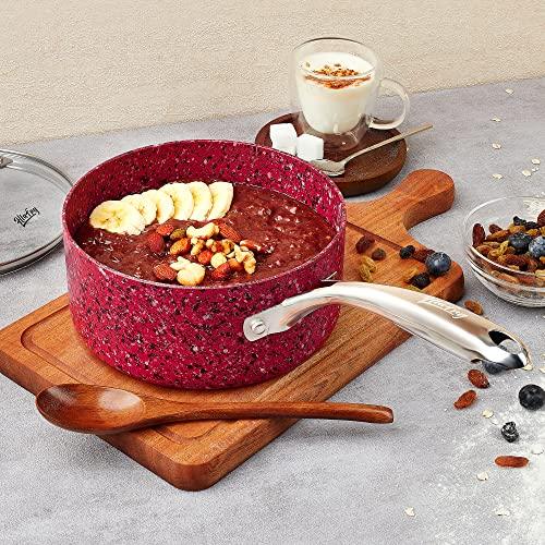 HLAFRG 1 Quart Saucepan with Lid, Ultra Nonstick Sauce Pan with Lid, Small Pot with Lid, Granite Nonstick Saucepan 1 quart, Small Sauce Pot, Red Pot 1 Qt, Aluminum Sauce Pan 1 Qt - CookCave