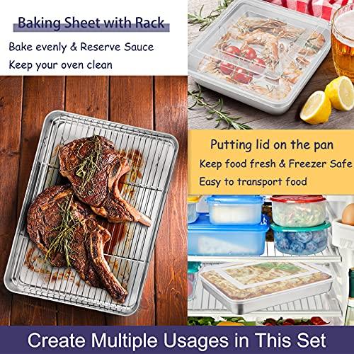 P&P CHEF 12-Piece Stainless Steel Baking Pans Set, Kitchen Bakeware Set, Include Baking Sheet with Rack, Round/Square Cake Pan, Lasagna Pan, Loaf Pan, Muffin Pan, Pizza Tray & 2 Covers, Durable - CookCave