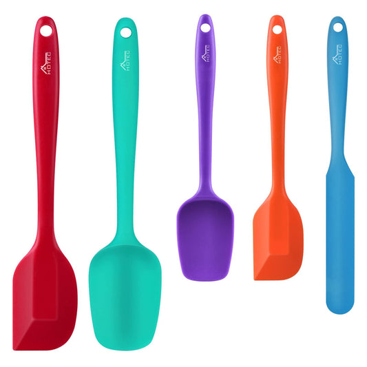 HOTEC Food Grade Silicone Rubber Spatula Set for Baking, Cooking, and Mixing High Heat Resistant Non Stick Dishwasher Safe BPA-Free Multicolor Set of 5 - CookCave