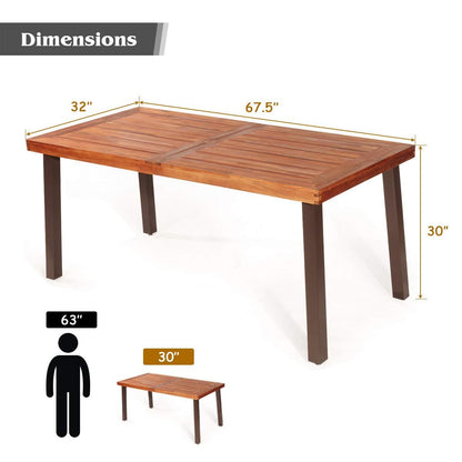 Giantex Patio Dining Table with Umbrella Hole, Outdoor Picnic Table for Backyard, Garden, Lawn, Farmhouse, Acacia Wood Rectangular Table with Metal Legs, Rustic Brown - CookCave