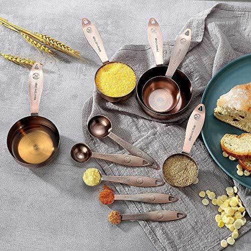 Copper Measuring Cups and Spoons Set, Stainless Steel 10 Piece Set, Stackable 5 Measuring Cups and 5 Measuring Spoons with 2 Rings, Antique Copper Plated - CookCave