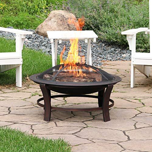 Sunnydaze 29-Inch Elevated Wood-Burning Fire Pit Bowl with Stand - Includes Spark Screen, Wood Grate, and Poker - CookCave