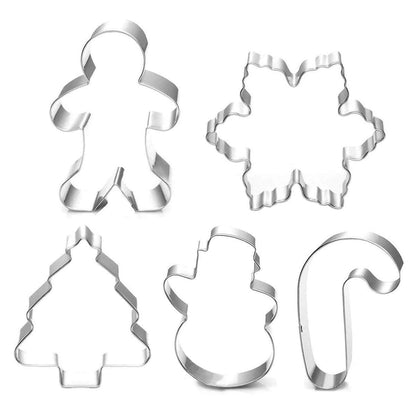 Christmas Cookie Cutter Set - 5 Piece Holiday Cookies Molds - Snowman, Christmas Tree, Gingerbread Man, Candy Cane, Snowflake - CookCave