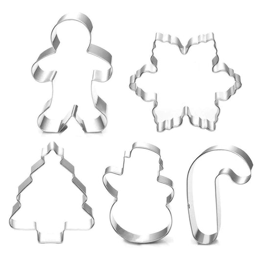 Christmas Cookie Cutter Set - 5 Piece Holiday Cookies Molds - Snowman, Christmas Tree, Gingerbread Man, Candy Cane, Snowflake - CookCave