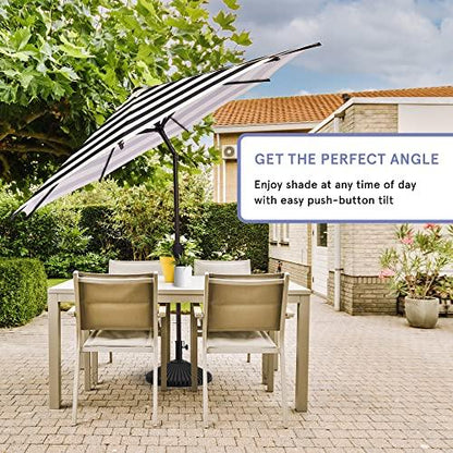 Abba Patio 9ft Patio Umbrella Market Outdoor Table Umbrella with Push Button Tilt and Crank, 8 Ribs, UV Protection, Black & White Stripe - CookCave