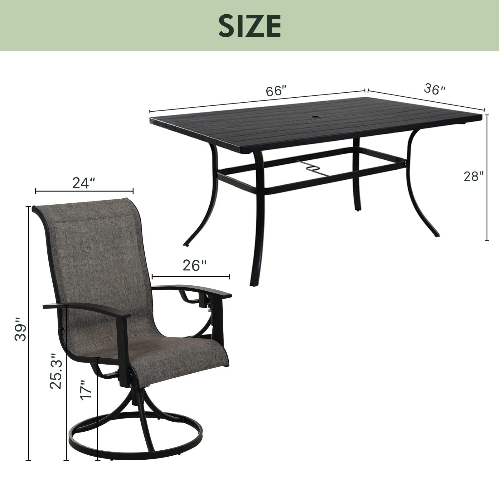 Grand patio Outdoor Dining Set 7 Piece, Outdoor Table and Chairs Set, 6 Padded Mesh Sling Swivel Rocker Chair & 66'' x 36'' Large Rectangular Metal Dining Table(1.5'' Umbrella Hole), Mixed Coffee - CookCave