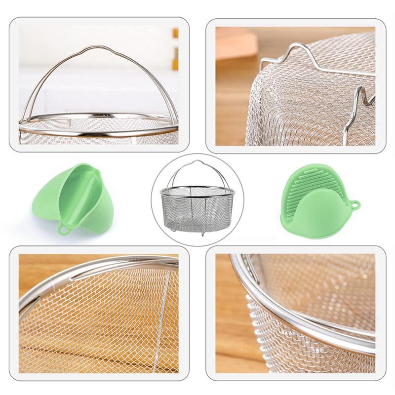 GREATLINK Mesh Steamer Basket, Stainless Steel Mesh Net Strainer Basket and Insert, Pressure Cookers and Pots,for Washing, Fry, Steam or Cook Fruits,Vegetables and Pastas (Free 2 Pcs silicone gloves) - CookCave