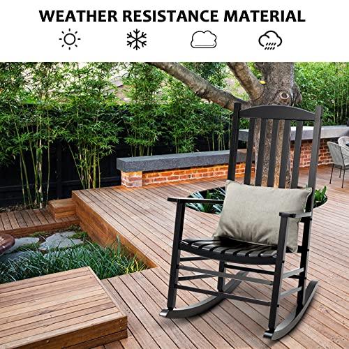 Hupmad Wooden Rocking Chair Rocker Outdoor Oversized Porch Rocker Chair,Patio Wooden Rocker with High Back and Armrest,All Weather Rocker Slatted for Backyard,Garden,400 lbs Support,Black - CookCave