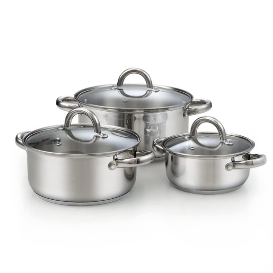 Cook N Home Sauce Pot Stainless Steel Stockpot with Glass Lid, Basic Saucier Casserole Pan Set, 6-Piece - CookCave