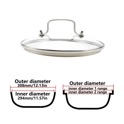 Antrader Tempered Glass Lid,12" Glass Covers for Pots,Pans and Skillets,1Set,Clear - CookCave