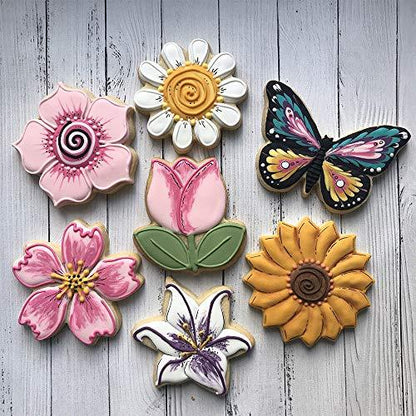 LILIAO Flowers Cookie Cutter Set - 7 Piece - Lily, Daisy, Sunflower, Cherry Blossoms, Tulip, Kapok Flowers and Butterfly Biscuit Fondant Cutters - Stainless Steel - CookCave
