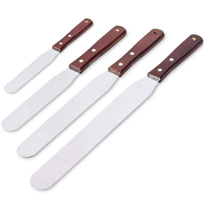 Acronde 4PCS Straight Cake Icing Spatula Set 4” 6” 8” 10” Professional Stainless Steel Cake Decorating Frosting Spatulas with Wooden Handle (Straight) - CookCave