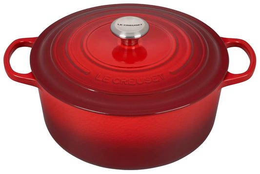 Le Creuset Enameled Cast Iron Signature Round Dutch Oven, 7.25 qt., Cerise - CookCave