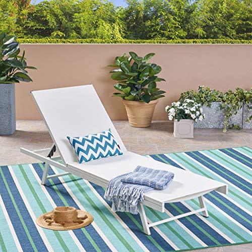 Christopher Knight Home Simon Outdoor Aluminum and Mesh Chaise Lounge, White/White - CookCave