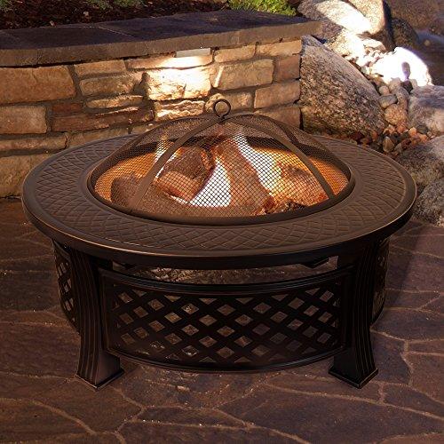 Fire Pit Set, Wood Burning Pit - Includes Spark Screen and Log Poker - Great for Outdoor and Patio, 32” Round Metal Firepit by Pure Garden - CookCave