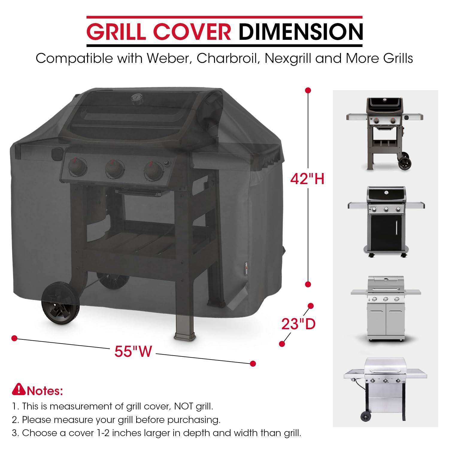 Unicook Grill Cover 55 Inch, Heavy Duty Waterproof Barbecue Gas Grill Cover, Fade and UV Resistant BBQ Cover, Durable Barbecue Cover, Compatible for Weber Char-Broil Nexgrill Grills and More - CookCave