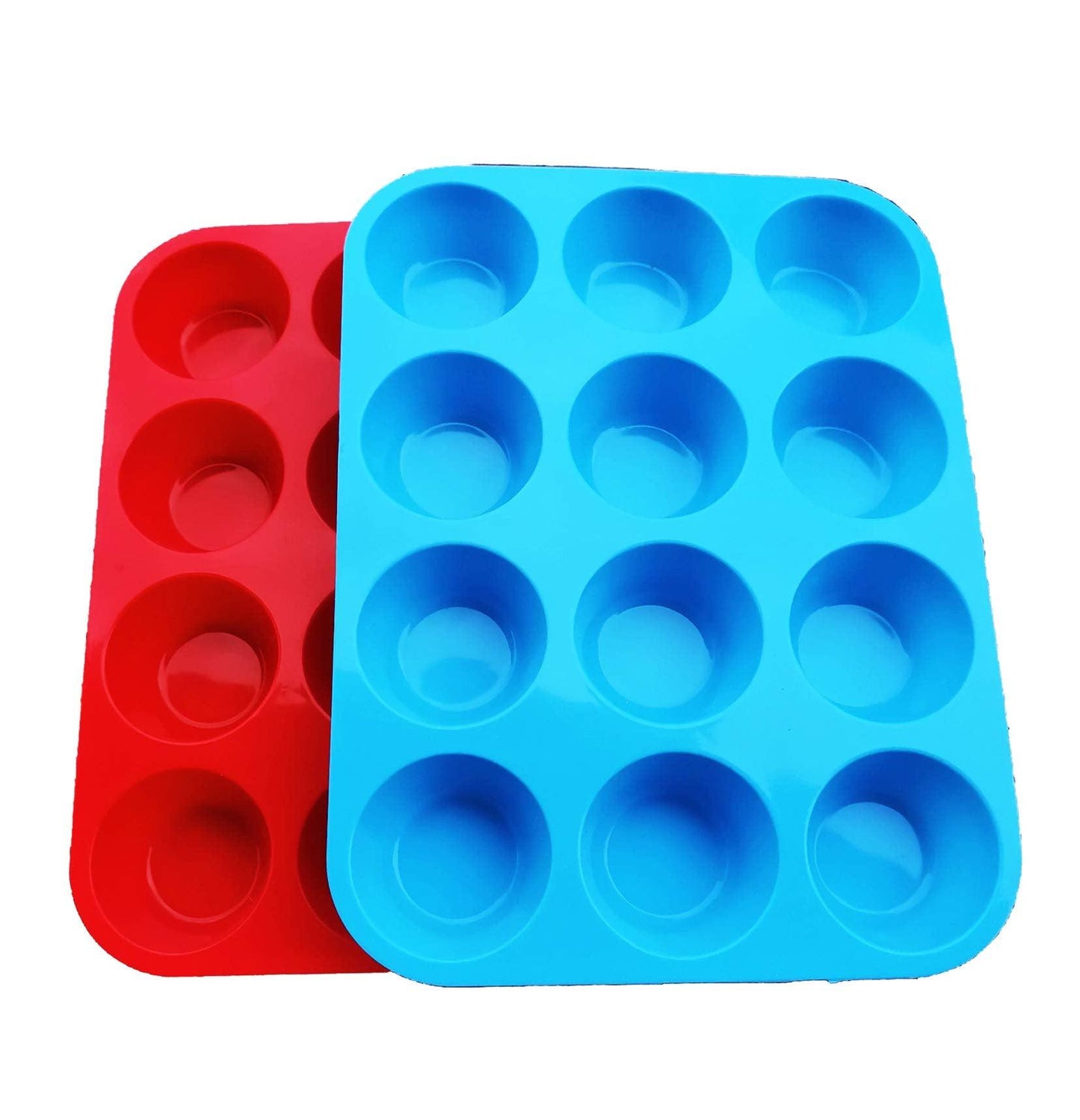 JEWOSTER Non-Sticky Silicone Muffin Pan—Muffin Molder for Muffins and Cupcakes—Cupcake silicone molder—Baking Accessory—12 X Muffin Molders (12-Red+Blue) - CookCave