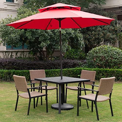 C-Hopetree Outdoor Dining Table with Umbrella Hole for Outside Patio, Metal, Square, Black - CookCave