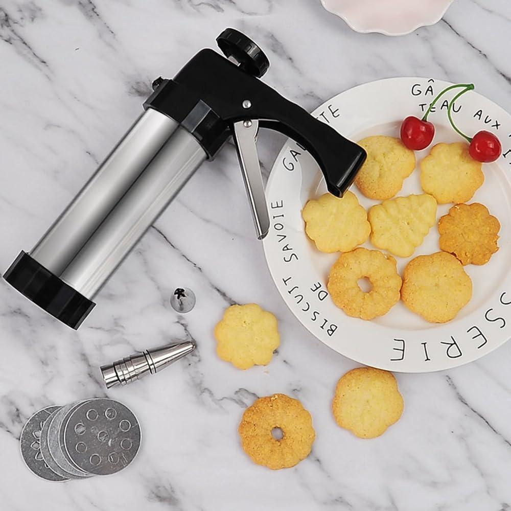 Cookie Press Stainless Steel Spritz Cookie Press, Cookie Press Gun Kit with 13 Cookie Press Discs and 8 Icing Tips, for DIY Biscuit Maker, Cake Icing Decoration - CookCave