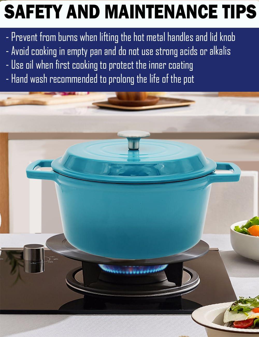 NWsystems 4.2 QT Cast Iron Dutch Oven, Non-stick and Enamel Interior, Multi-purpose Cooking & Baking, Suitable to All Kinds of Cooktops, Dishwasher Safe, the Gift for Family and Friends - Caribbean - CookCave