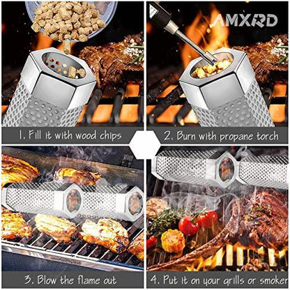 AMXRD Smoke Tube, Premium 6 inch 304 Stainless Steel BBQ Wood Pellet Smoker Tube with Cleaning Brush for All Grills or Smoker, Dishwasher Safe - CookCave