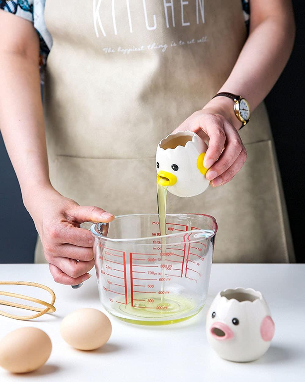 LuoCoCo Cute Egg Separator, Ceramics Vomiting Chicken Egg Yolk White Separator, Practical Household Small Egg Filter Splitter, Kitchen Gadget Baking Assistant Tool, Dishwasher Safe (Pink) - CookCave