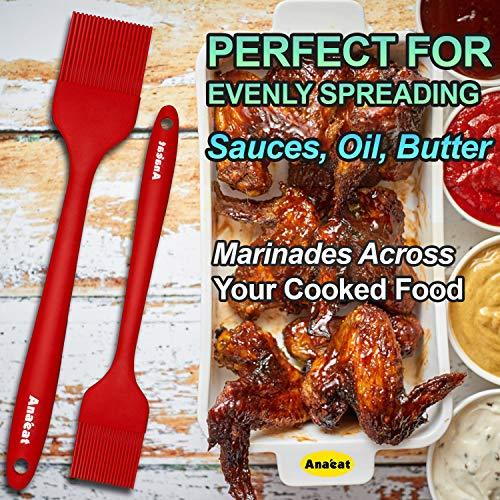 Anaeat High Heat Resistant Silicone Basting Pastry Brush Set of 2- Hygienic One Piece Design Spread Oil Butter for BBQ Grill Barbecue Baking Kitchen Cooking - BPA Free & Dishwasher Safe (10"+8") - CookCave