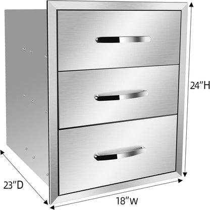 KODOM Outdoor Kitchen Drawers Stainless Steel,18W x 24H x 23D Inch Flush Mount Triple Drawers,BBQ Drawers for Outdoor Kitchens or BBQ Island - CookCave