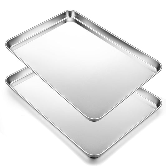 2Pcs Baking Sheet Pan Set (16inch), Joyfair Stainless Steel Large Cookie Sheets, Commercial Metal Pans Tray Oven Bakeware for Jelly Roll/Bread/Bacon, Non Toxic & Healthy, Rust-free & Dishwasher Safe - CookCave