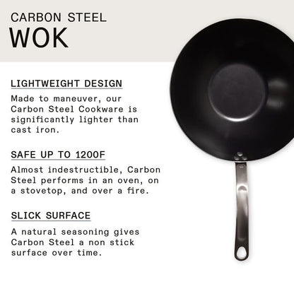 Made In Cookware - 12" Blue Carbon Steel Wok - (Like Cast Iron, but Better) - Professional Cookware France - Induction Compatible - CookCave