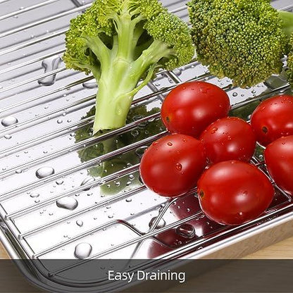 Amrules Baking Sheet with Cooling Rack Set, 3 Premium Stainless Steel Cookie Sheets and 3 Wire Racks, Kitchen Nonstick Baking Pans Set, Includes 3 Different Sizes, Heavy Duty Non Toxic, Easy to Clean - CookCave